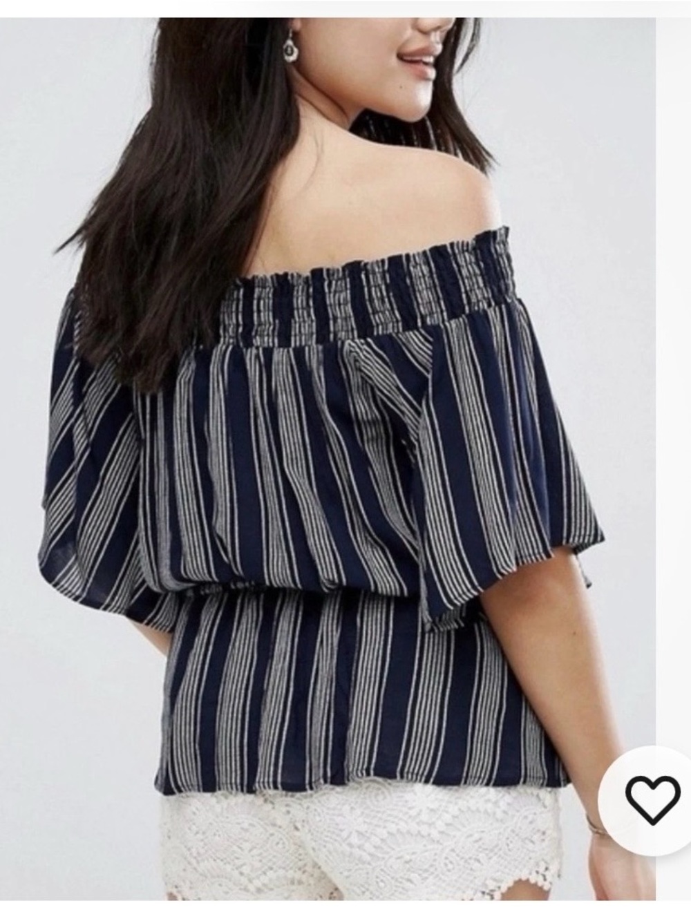 Abercrombie navy blue off‎ shoulder peplum top white stripe size medium. - Picture 2 of 13